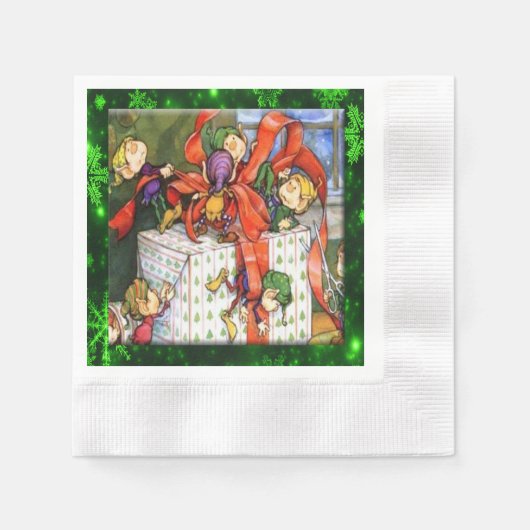 メリー小人包装プレゼントカクテルペーパーナプキン 縁ありカクテルナプキン (正面)