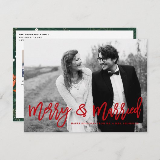 メリー手結婚した文字の結婚休日 シーズンポストカード (正面/裏面)