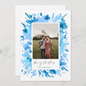 メリー抽象芸術ブルーフローラクリスマスデザイン シーズンカード (正面/裏面)