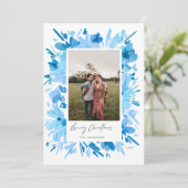 メリー抽象芸術ブルーフローラクリスマスデザイン シーズンカード (スタンド正面)