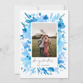 メリー抽象芸術ブルーフローラクリスマスデザイン シーズンカード