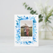 メリー抽象芸術ブルーフローラクリスマスデザイン シーズンポストカード (スタンド正面)