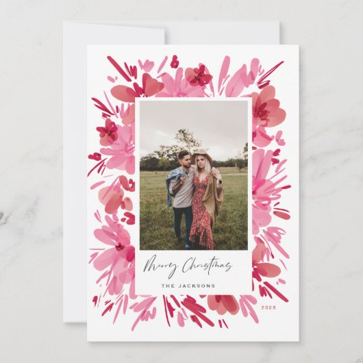 メリー抽象芸術レッドフローラクリスマスデザイン シーズンカード (正面)