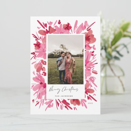メリー抽象芸術レッドフローラクリスマスデザイン シーズンカード (スタンド正面)