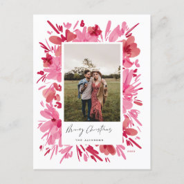 メリー抽象芸術レッドフローラクリスマスデザイン シーズンポストカード