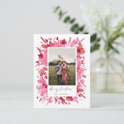 メリー抽象芸術レッドフローラクリスマスデザイン シーズンポストカード (スタンド正面)