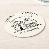 メリー描スおもしろい・クリスマス・ジンジャーブレッド・ハウス ラウンドペーパーコースター (アングル)