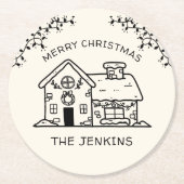 メリー描スおもしろい・クリスマス・ジンジャーブレッド・ハウス ラウンドペーパーコースター (正面)