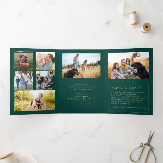 メリー数々のクリスマス写真家族の年 三つ折りクリスマスカード (内部)