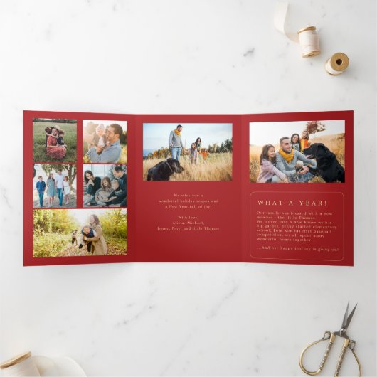 メリー数々のクリスマス写真家族の年 三つ折りクリスマスカード (内部)