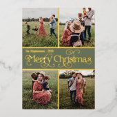 メリー数々のクリスマス写真金ゴールド 箔シーズンカード (正面)