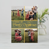 メリー数々のクリスマス写真金ゴールド 箔シーズンカード (立ち正面)