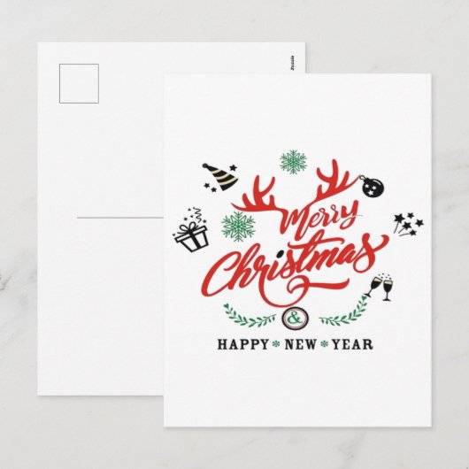 メリー新年のクリスマス シーズンポストカード (正面/裏面)