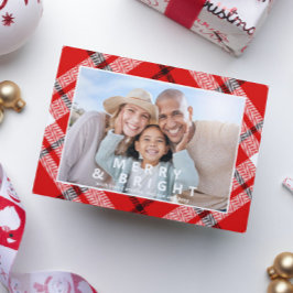 メリー明るいエレガント赤い格子模様の写真クリスマス