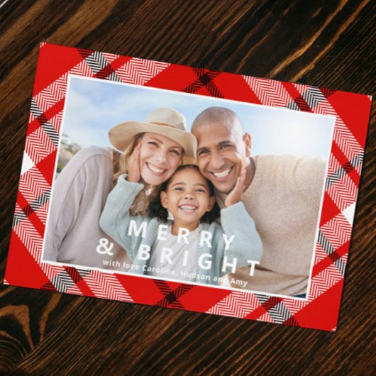 メリー明るいエレガント赤い格子模様の写真クリスマス