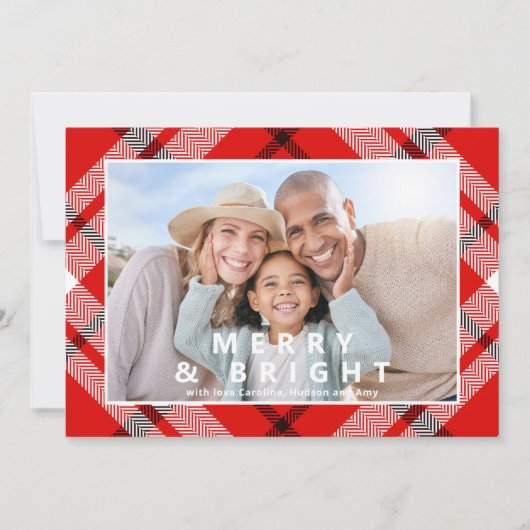 メリー明るいエレガント赤い格子模様の写真クリスマス (正面)
