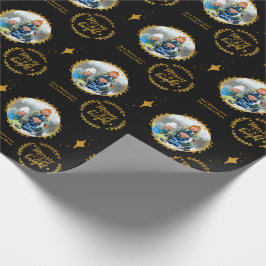 メリー明るいカスタム写真 – 金ゴールドと黒 ラッピングペーパー