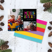 メリー明るいカラフルのストライプ2 – 写真クリスマス シーズンカード