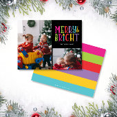 メリー明るいカラフルのストライプ2 – 写真クリスマス シーズンカード