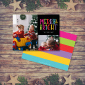 メリー明るいカラフルのストライプ2 – 写真クリスマス シーズンカード