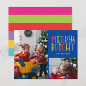 メリー明るいカラフルのストライプ2 – 写真クリスマス シーズンカード (正面/裏面)