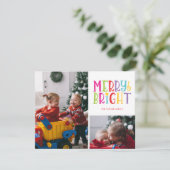 メリー明るいカラフルのストライプ2 – 写真クリスマス シーズンカード (スタンド正面)