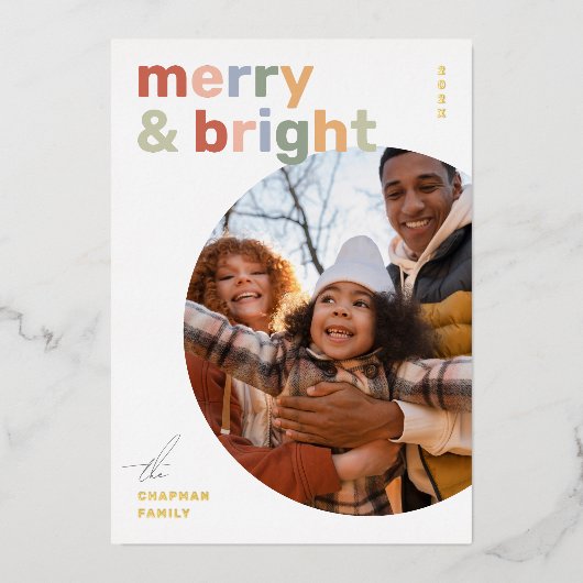 メリー明るいクモダンリカラフルスマス写真 箔シーズンカード (正面)
