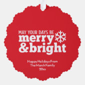 メリー明るいシンプル赤白 – クリスマスフォト オーナメントカード (裏面)