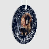 メリー明るいフォトブルーパーソナライズされたヴィンテージ オーナメント (正面)