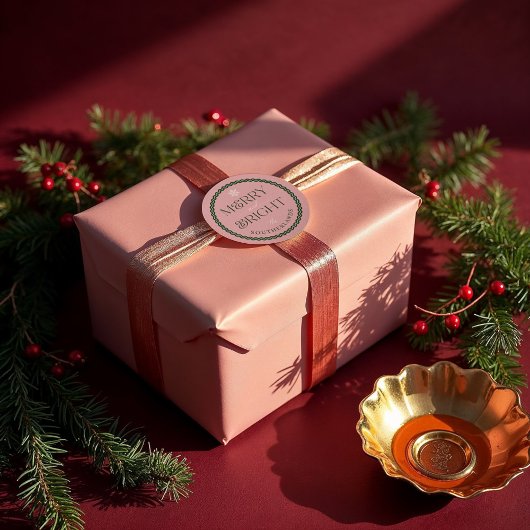 メリー明るいモダンピンクと緑のレトロ ラウンドシール