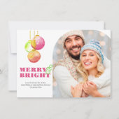 メリー明るいモダンフォトピンクのクリスマスカード シーズンカード (正面)