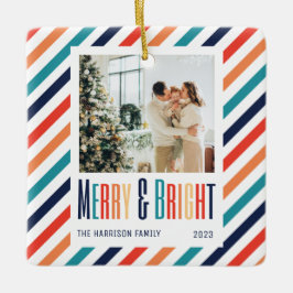メリー明るいレトロカラフルストライプ写真 セラミックオーナメント