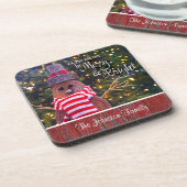 メリー明るい可愛い素朴雪だるま名前をカスタムする コースター (左側)