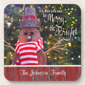 メリー明るい可愛い素朴雪だるま名前をカスタムする コースター (正面)