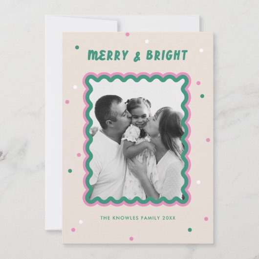 メリー明るい正方形フレームピンク+緑 シーズンカード (正面)