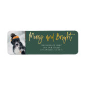 メリー明るい金ゴールドと緑のクリスマスフォト ラベル (正面)