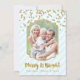 メリー明るい金ゴールドスカイブルーストライプフォトカード シーズンカード