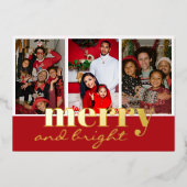 メリー明るい3枚のフォトレッドと金ゴールド 箔シーズンカード (正面)