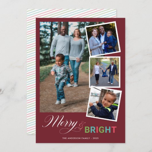 メリー明るい4カラフルフォトクリスマス シーズンカード (正面/裏面)