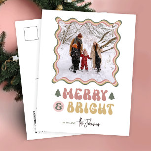 メリー明るい80sカラフルレトロ写真クリスマス シーズンポストカード