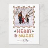 メリー明るい80sカラフルレトロ写真クリスマス シーズンポストカード (正面)