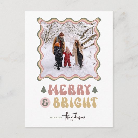 メリー明るい80sカラフルレトロ写真クリスマス シーズンポストカード (正面)