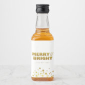 メリー明るい |おもしろいクリスマスホワイト&金ゴールドミニ リキュールボトルラベル (正面)