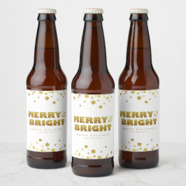 メリー明るい |おもしろいクリスマスホワイト&金ゴールド ビールラベル