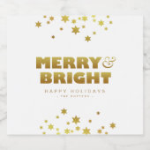 メリー明るい |おもしろいクリスマスホワイト&金ゴールド ビールラベル (シングルラベル)