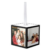 メリー明るい |エレガントクリスマス3家族の写真 キューブオーナメント (裏面アングル)