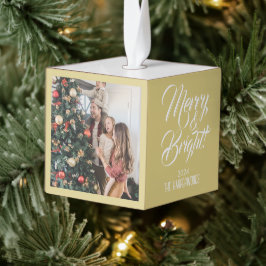 メリー明るい |エレガントクリスマス3家族の写真 キューブオーナメント