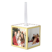 メリー明るい |エレガントクリスマス3家族の写真 キューブオーナメント (裏面アングル)