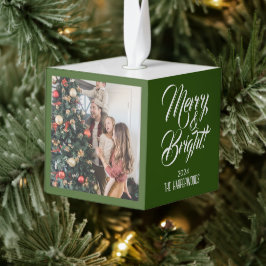 メリー明るい |エレガントクリスマス3家族の写真 キューブオーナメント