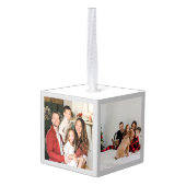 メリー明るい |エレガントクリスマス3家族の写真 キューブオーナメント (裏面アングル)